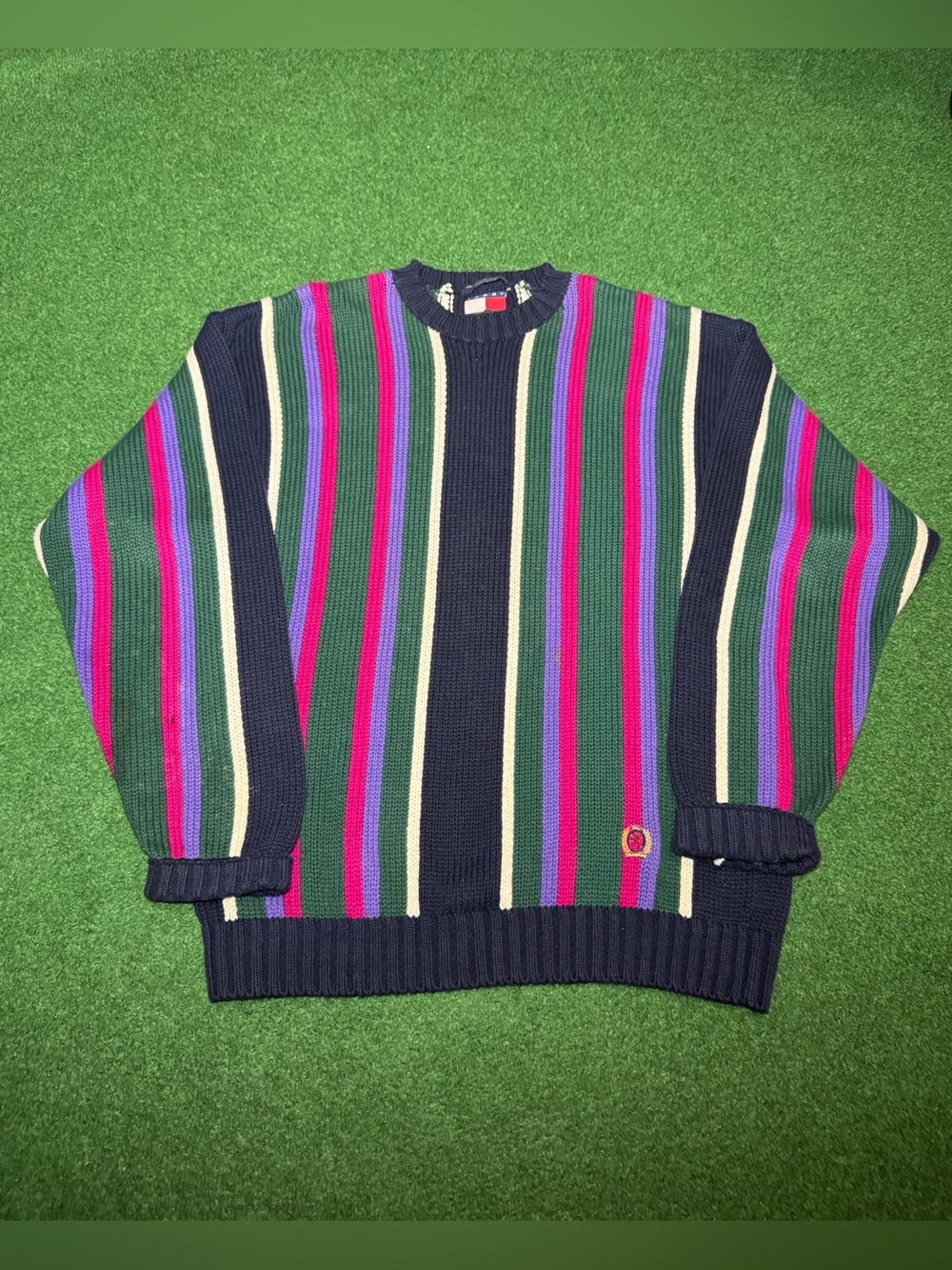 Tommy Hilfiger Vintage Sweater XL Knit Colorful 90s Striped Hip Hop Preppy Retro